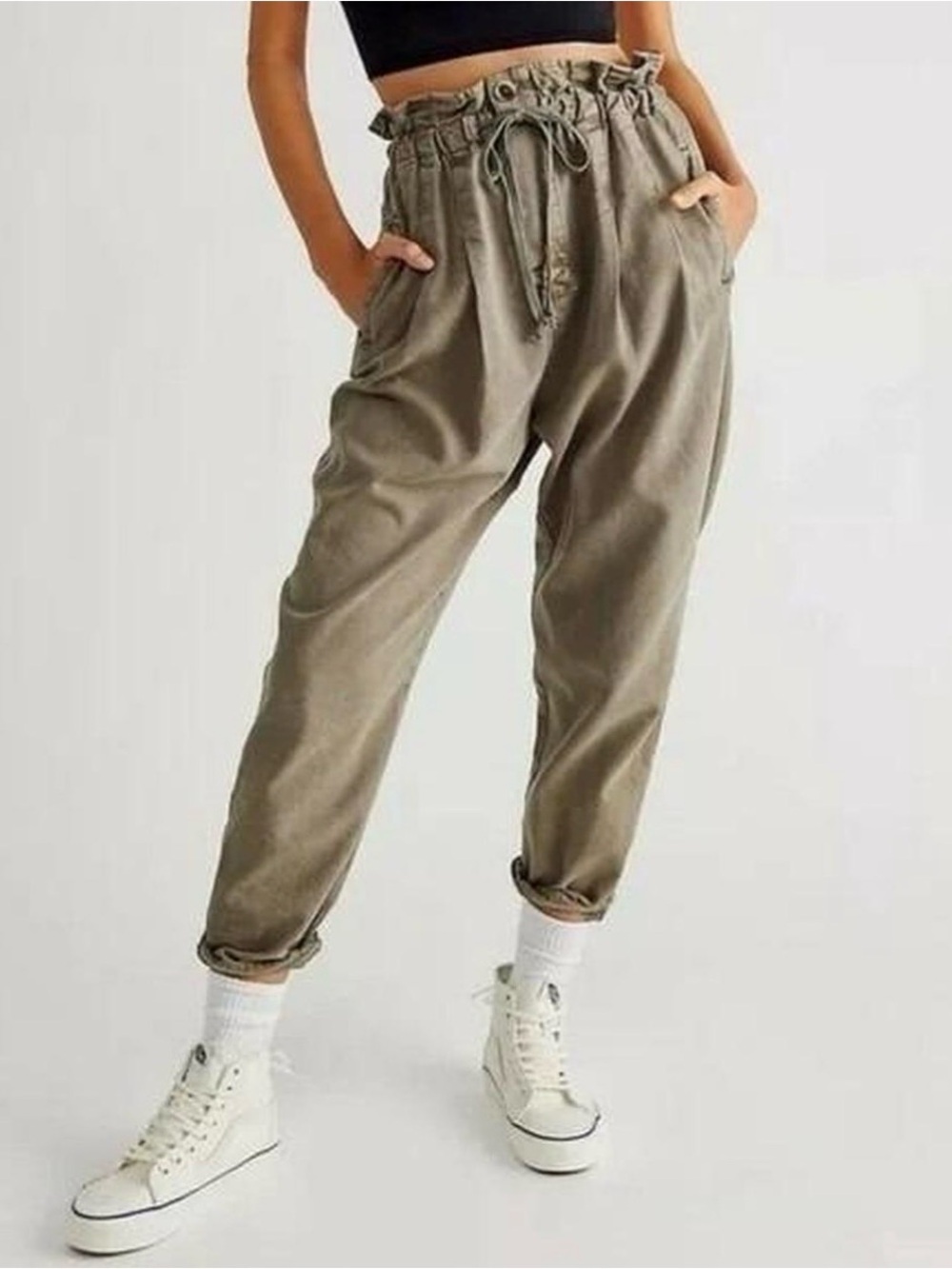 Free People Olive Drawstring Paperbag Joggers
